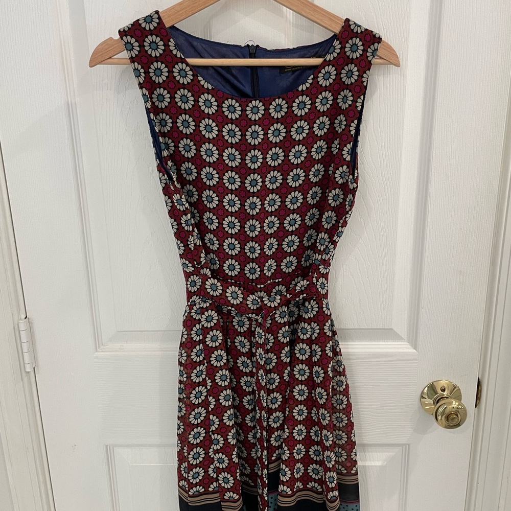Red and White Sleeveless Fit and Flare Midi Dress